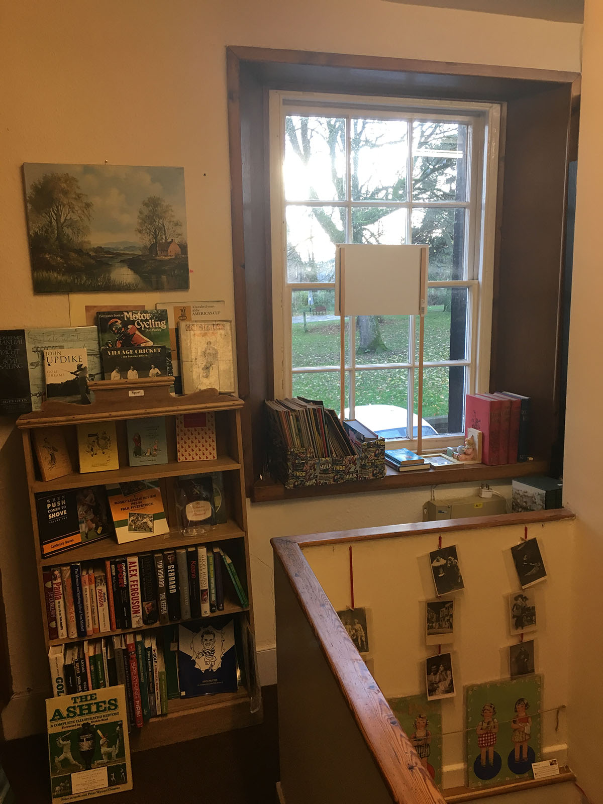 The original sash window at Beckside Books, looking out onto the churchyard gardens